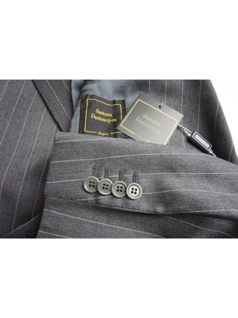 Sartoria Partenopea Gray Striped Wool 2 Pc Suit Jacket Pant 50 EU NEW